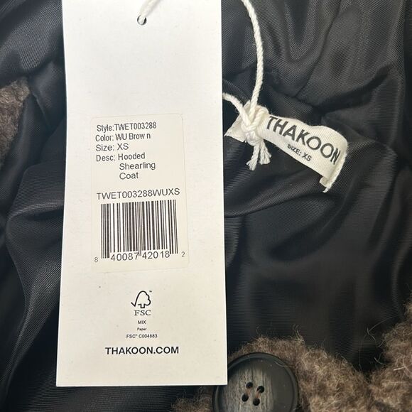 NWT THAKOON Brown Oversized Hooded Wool Blend Long Shearling Coat size XS - Picture 10 of 11